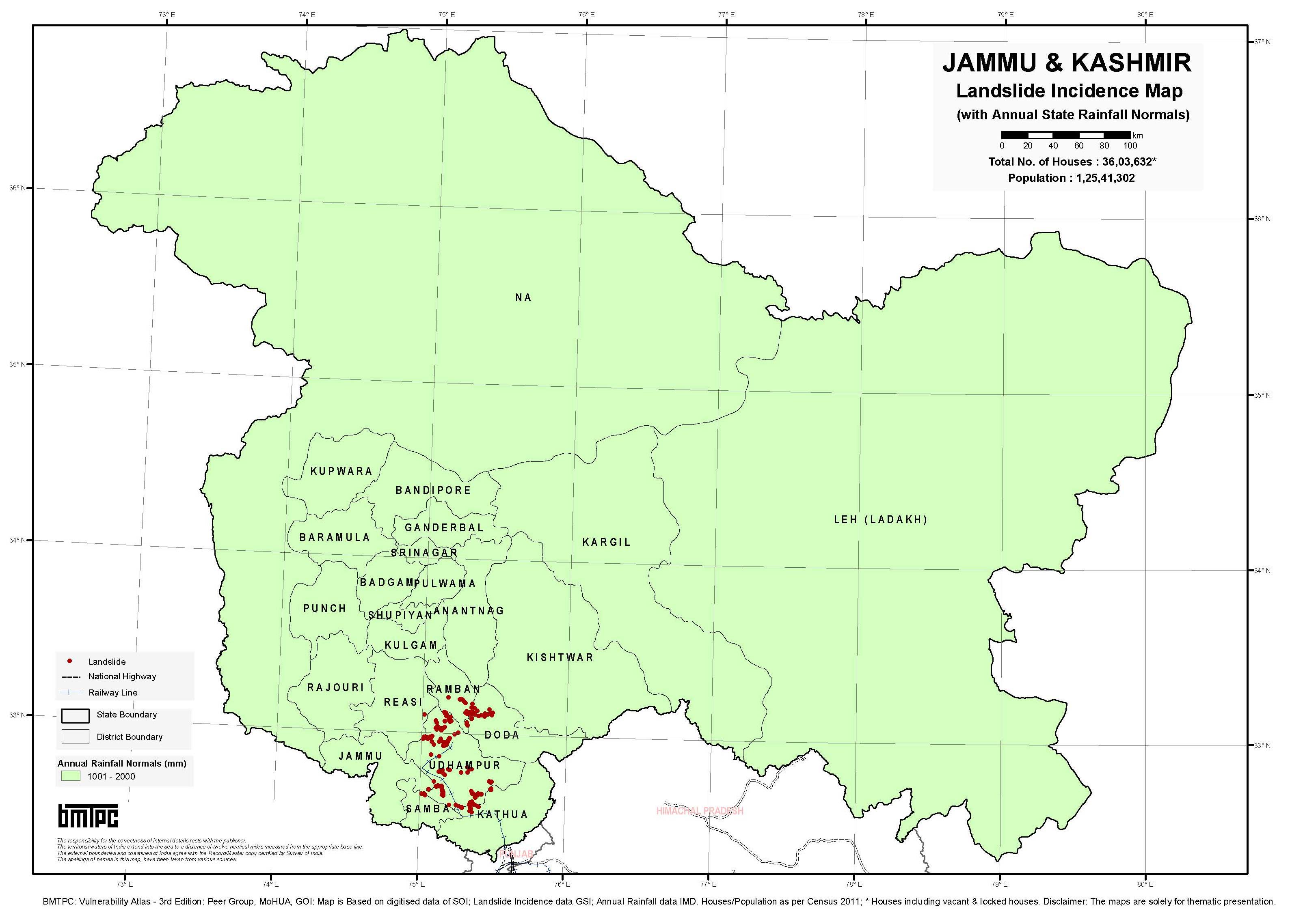 Landslide Incidence Map of JAMMU & KASHMIR