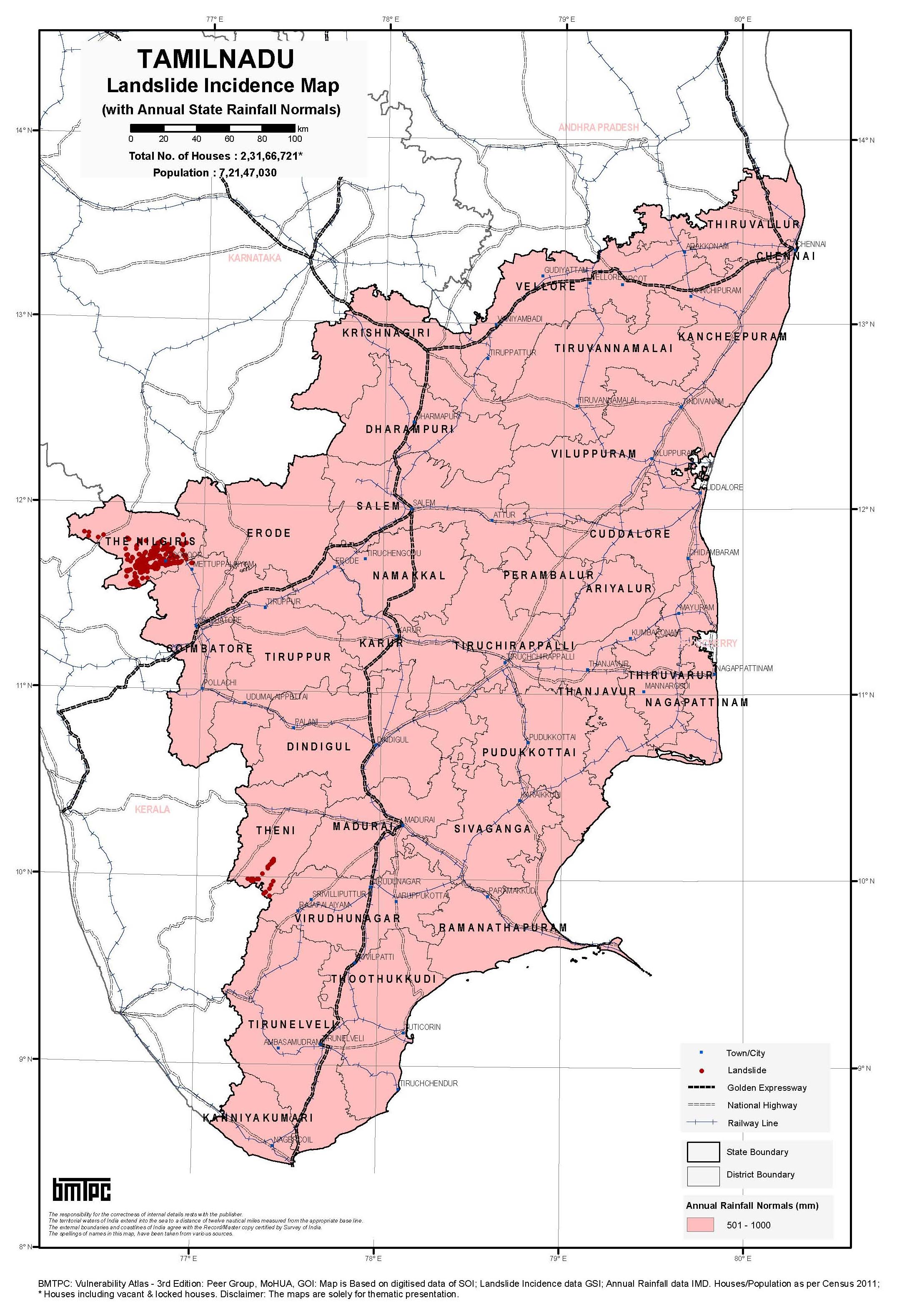 Landslide Incidence Map of Tamilnadu